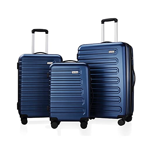 Luggage, 3 Piece Set Suitcase with Spinner wheels, Hardshell, Lightweight, TSA Lock Navy Blue
