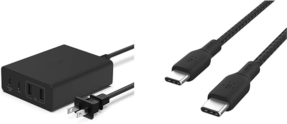 Belkin 108W 4-Port GaN Charger, 2M Fast Charging Cable - Black Charging Station for MacBook Pro, iPad, iPhone, Laptops