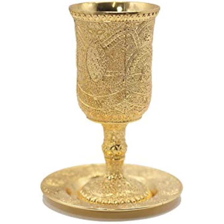 Shabbat Kiddush Metal Cup & Plate Gold Plated