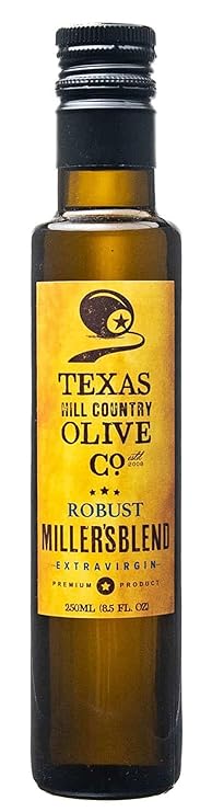 Texas Hill Country Olive Co Miller's Blend Extra Virgin Olive Oil - Cold Pressed EVOO Gourmet Olive Oil - Rich & Robust - Perfect for Dressing & Dipping - Award Winning & Made in Texas (8.5 oz)