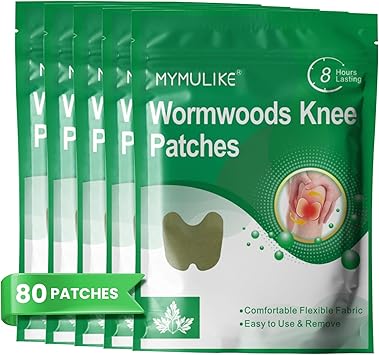 MYMULIKE Knee Patches, 80 Count Warming Herbal Knee Patch, Wormwood Extract Sticker Long Lasting Reduction of Joint Uncomfortable