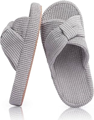 Womens Bow Cross Band Slippers Memory Foam House Bedroom Corduroy Slide Slipper Shoes Open Toe