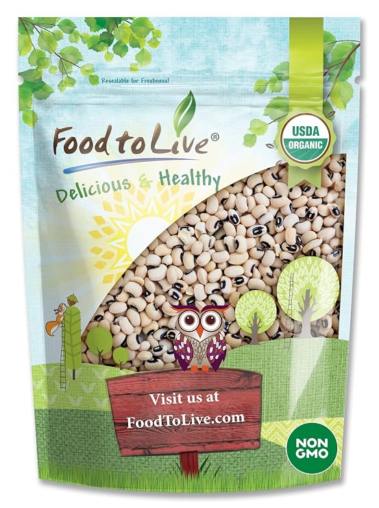 Food to Live Organic Black-Eyed Peas, 8 Ounces Raw Dried Cow Peas, Non-GMO, Bulk Beans, Product of the USA